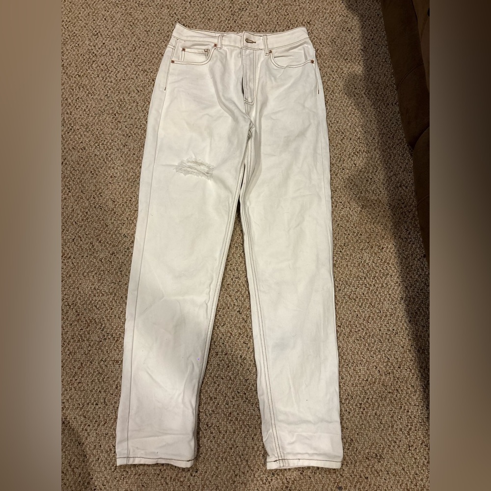 BDG White Jeans with Brown Stitching